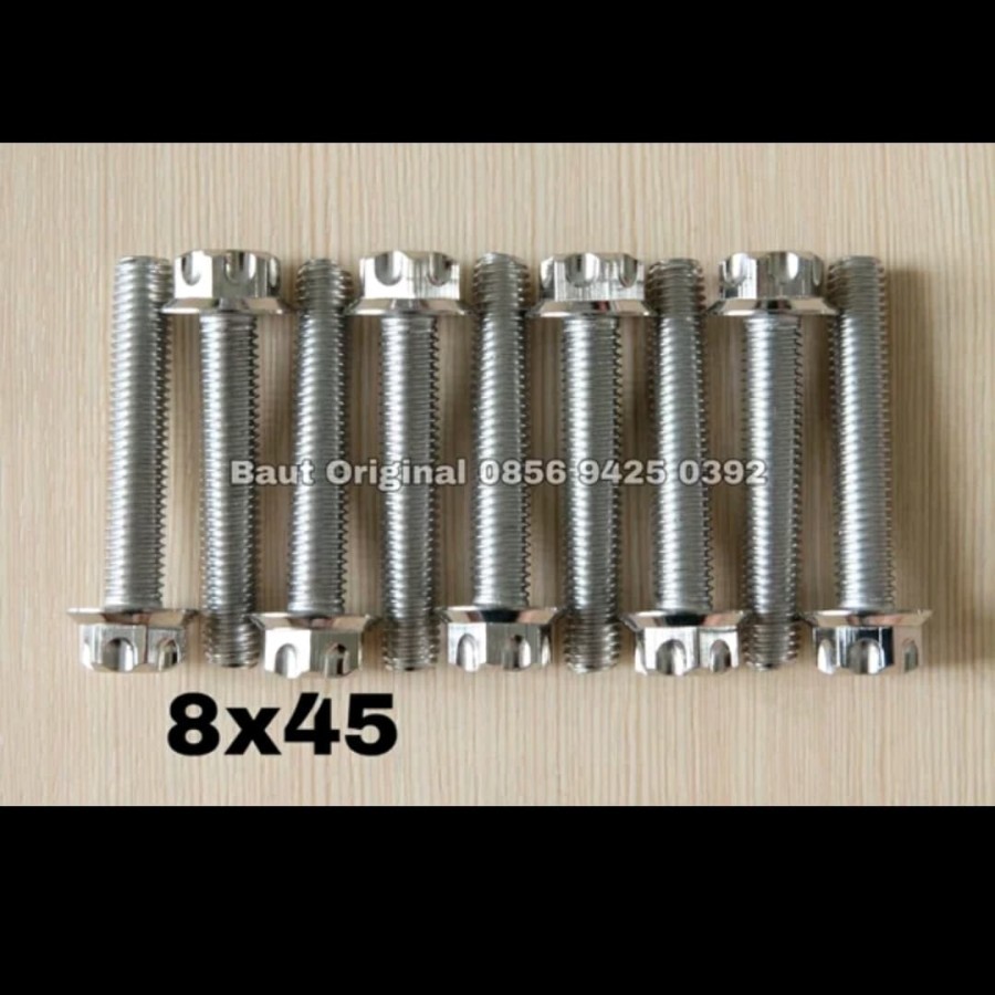 baut probolt 8x45 mm stainless new model drat 12 panjang 4.5 cm gs1 gear 2 kunci belimbing heng