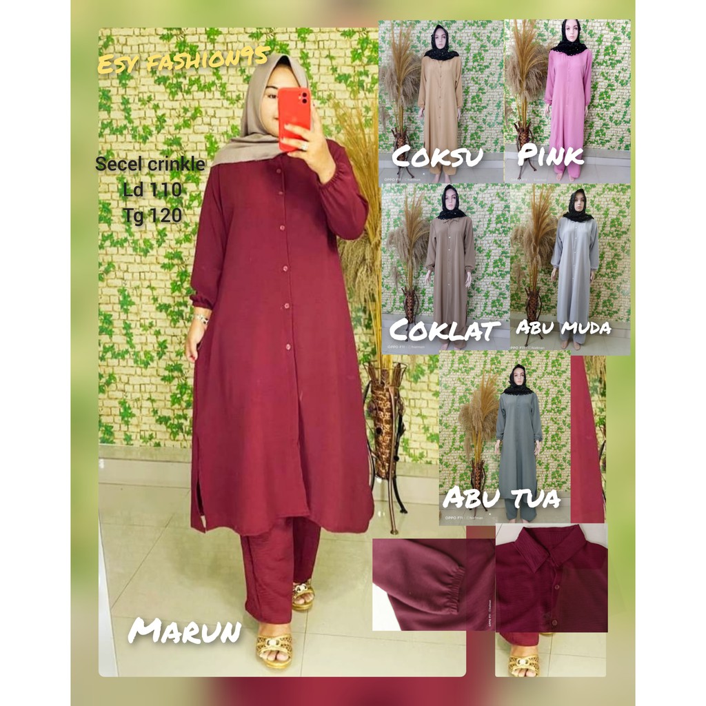 Set SECEL CRINKLE Tunik / Setelan Tunik / Wanita St Delis RAYON CRINKLE IMPOR / TERBARU/TERMURAH/BUS