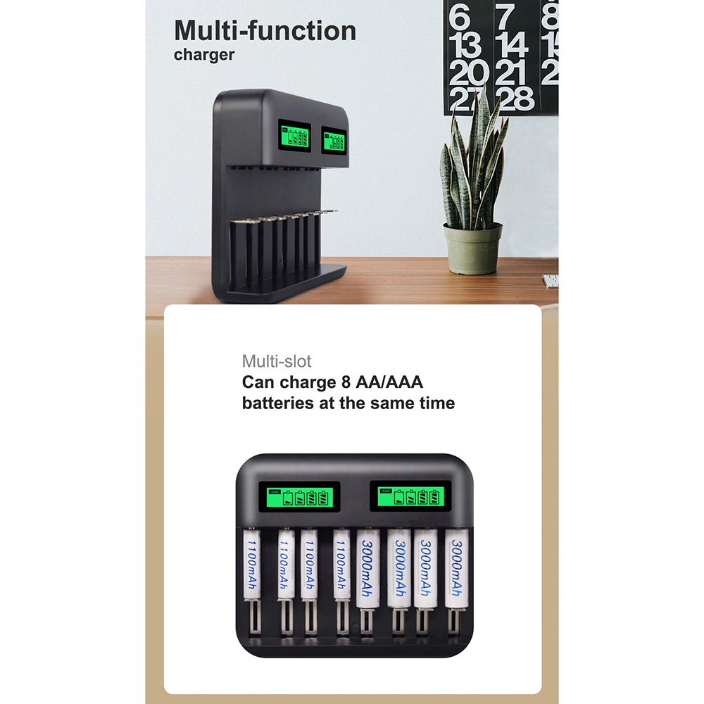 PALO Charger Baterai 8 Slot Dual LCD for AA AAA SC C D - NC556 - Black - 7RAD0YBK