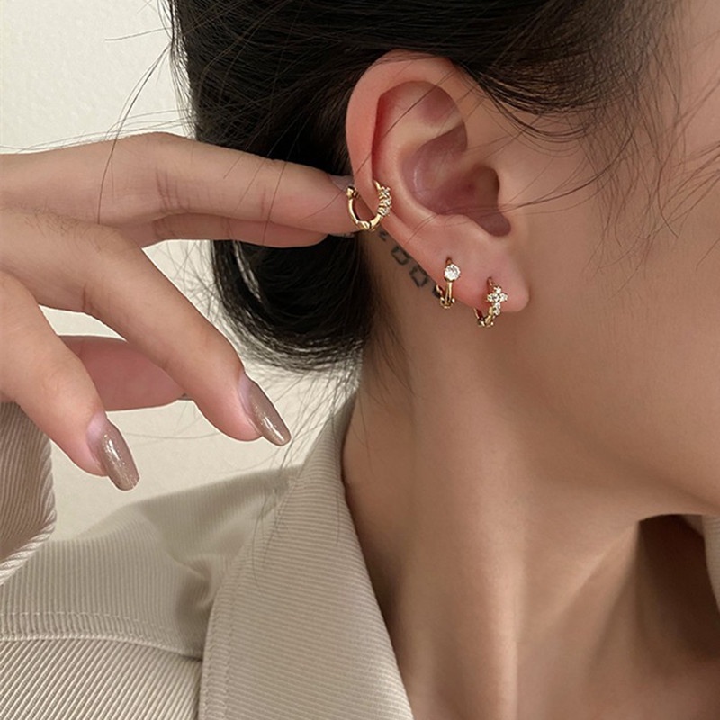 1 Pasang Anting Wanita Lapis Emas 14k Zirkon Anting Hoop Huggie Piercing Earrings Perhiasan