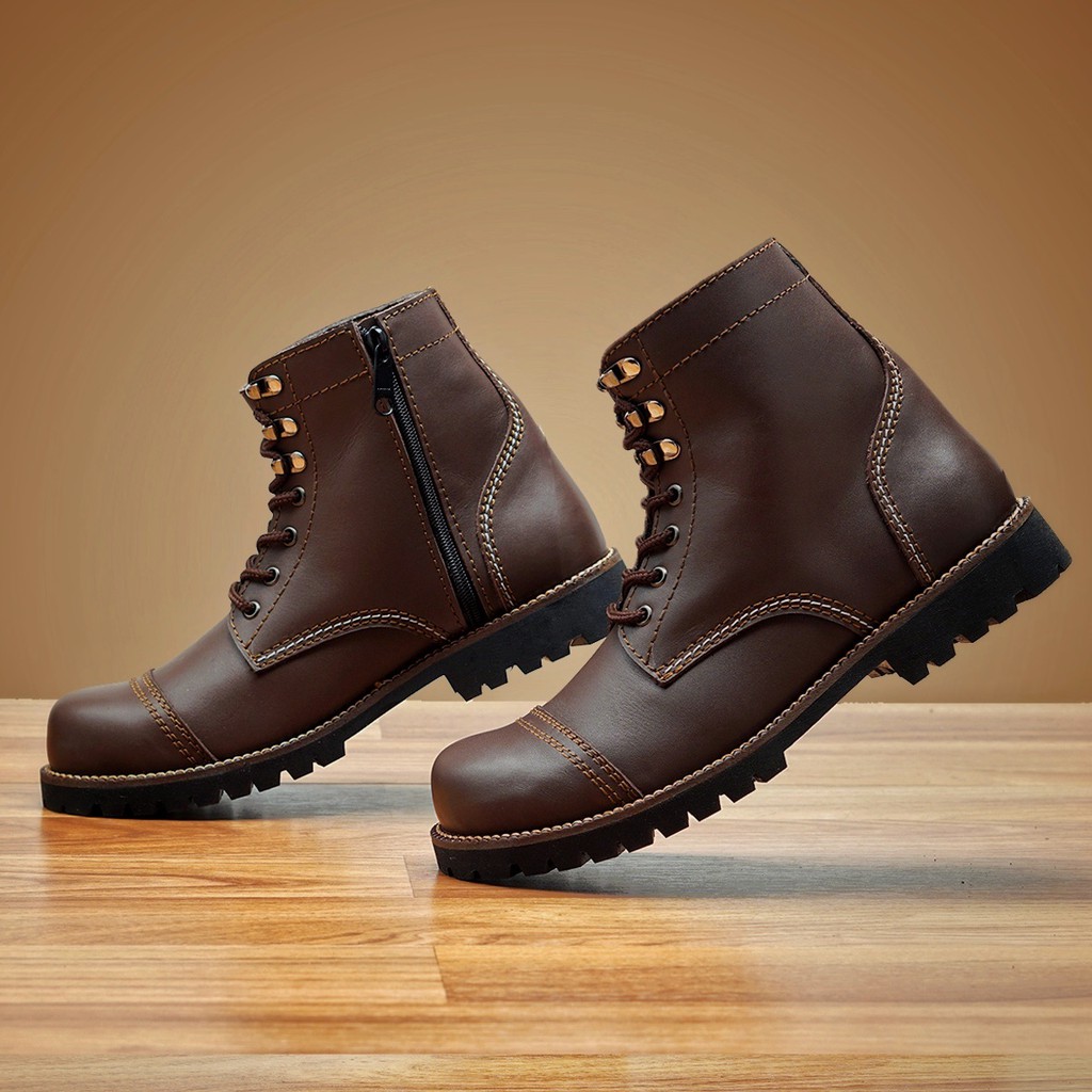 ROCKMANTIC BROWN |FORIND x Reyl| Sepatu Kulit Asli Safety Boot Zipper Klasik Besi Original Footwear