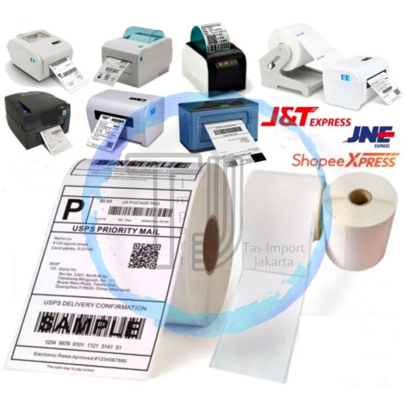 Kertas Sticker Thermal Label Barcode Printer, ukuran 100 x 150 mm, 350 pc/roll