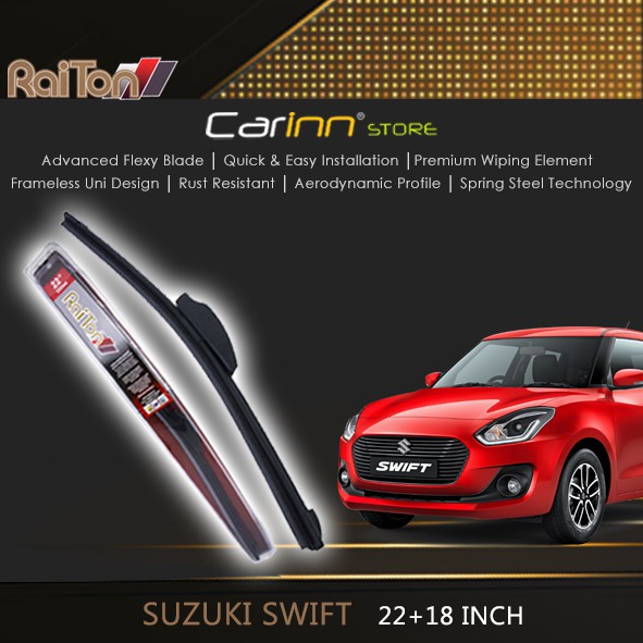 Raiton Sepasang Wiper Frameless Full Karet Kaca Depan Suzuki Swift 22" & 18" -2 Pcs