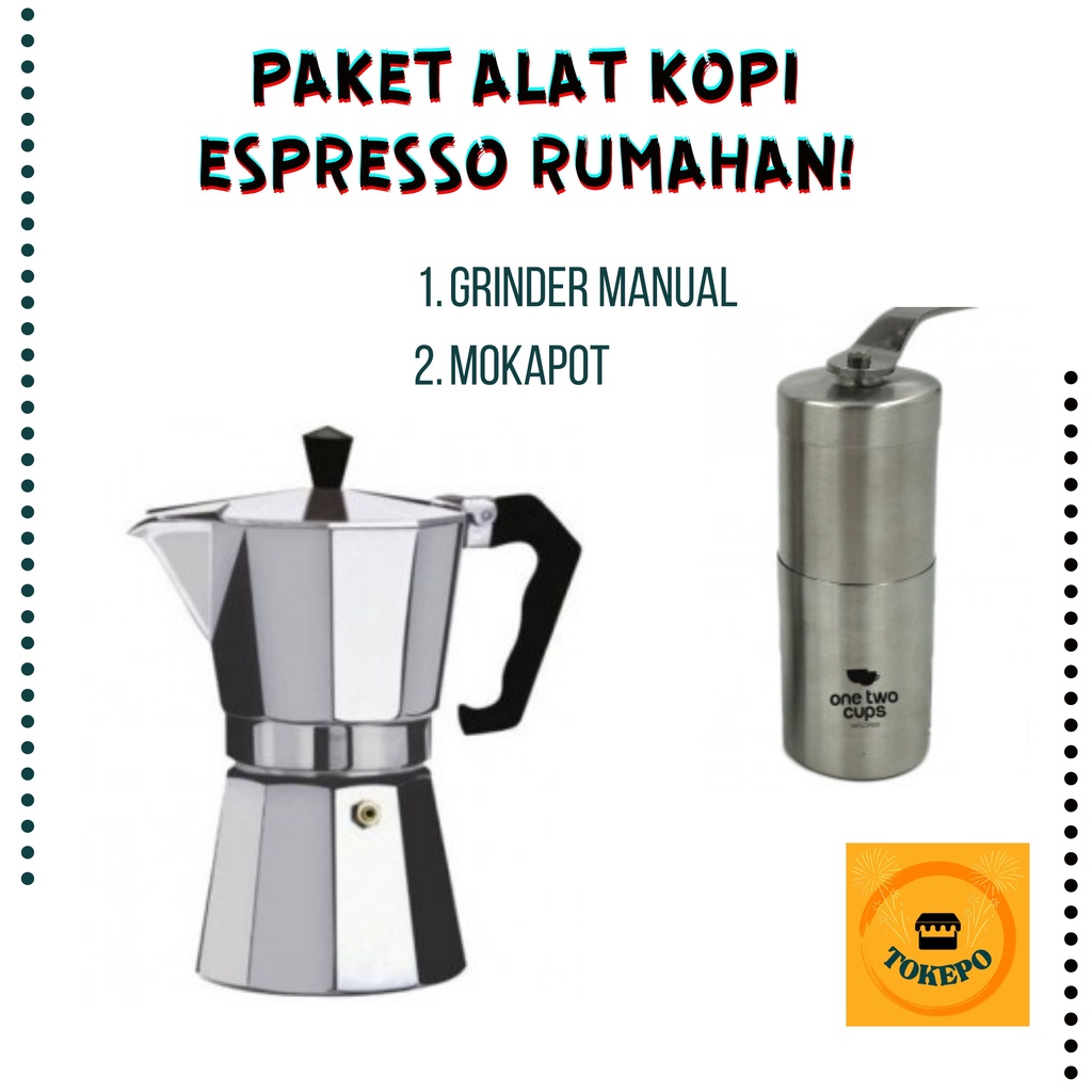 Jual PAKET ESPRESSO RUMAHAN Mokapot Moka Pot Manual Grinder Murah Hemat