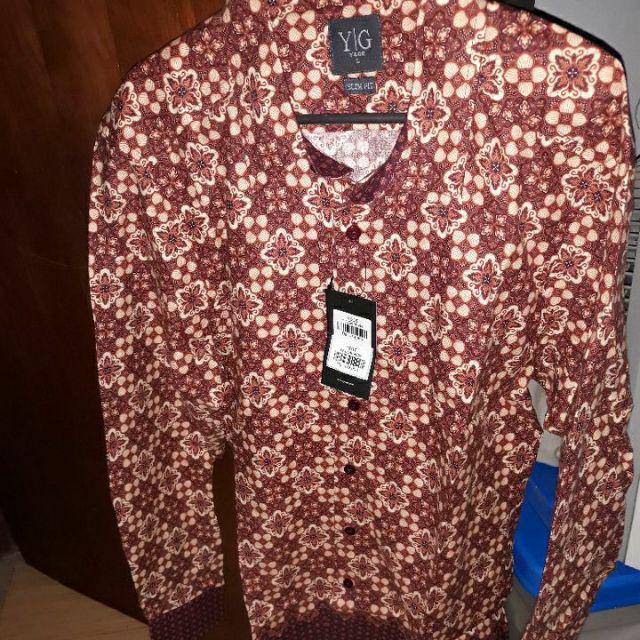 Yege Kemeja Batik Pria Printing Cokelat 9091 Lengan Panjang