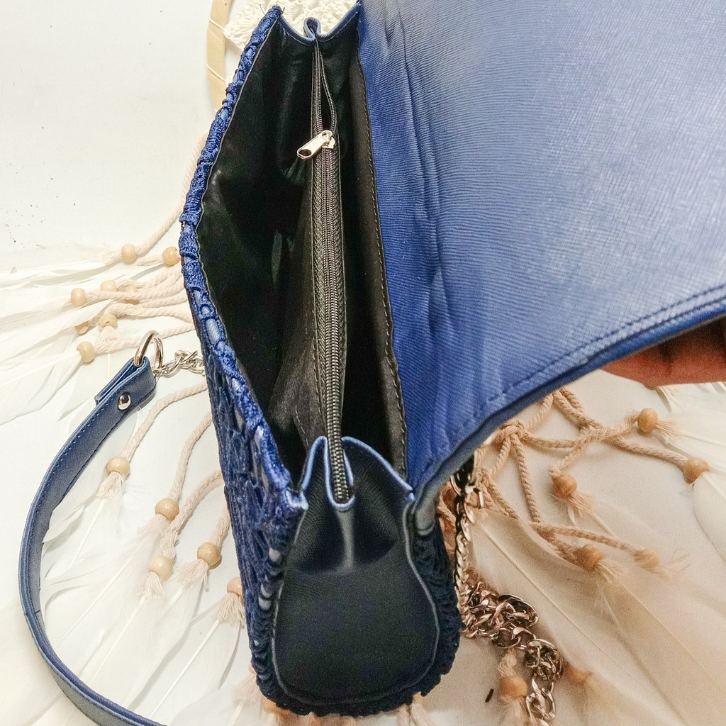 RJ CRAFT - Tas Selempang Wanita Slingbag Trendy Tas Pesta Wanita Tas Kulit Kombin Brokat Premium