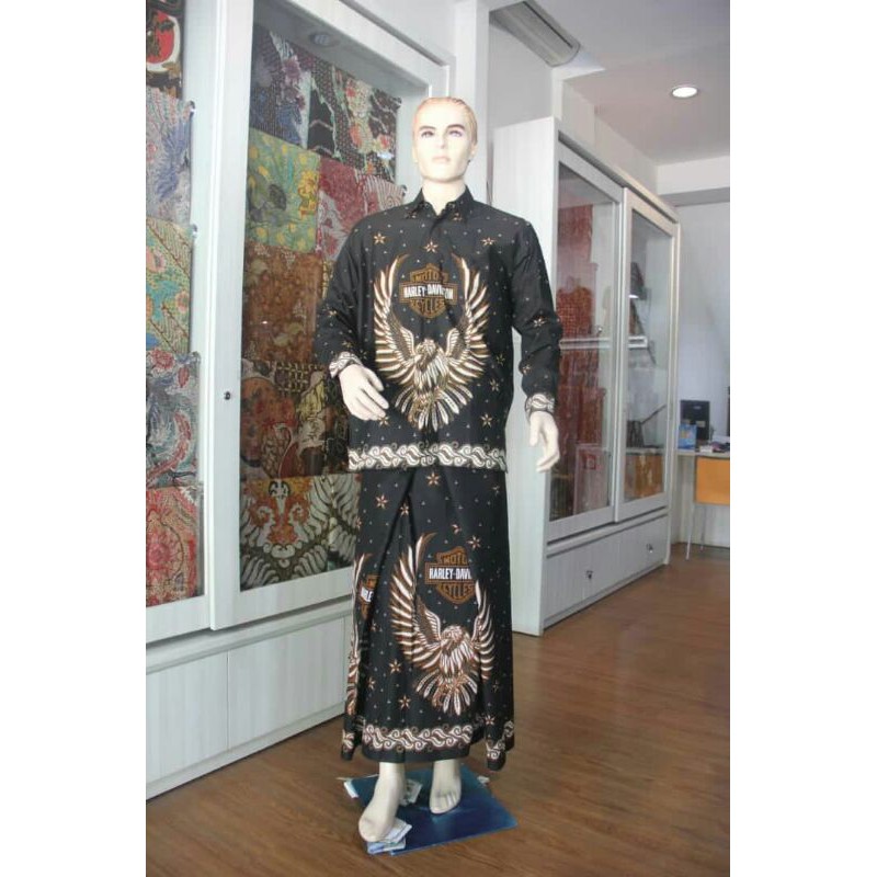 Kemeja Batik & Kain Sarung HARLEY DAVIDSON / 1 Set Setelan Baju Bikers HDCI / Promo Flash Sale Murah