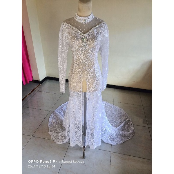 kebaya akad ekor putih bersih. bisa request ukuran dan model ya