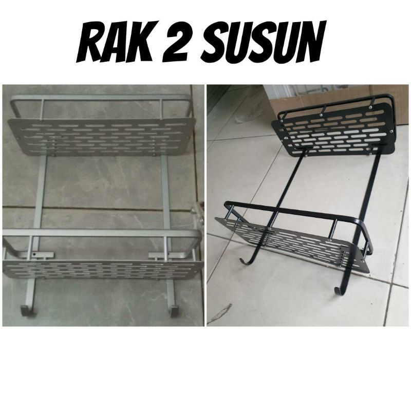 rak sabun / shampo 2 susun aluminium hitam / silver