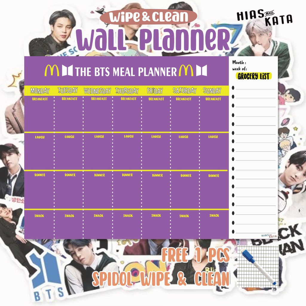 

BTS meal planner bts meal mcd planner board weekly meal planner (free 1pcs spidol wipe&clean)