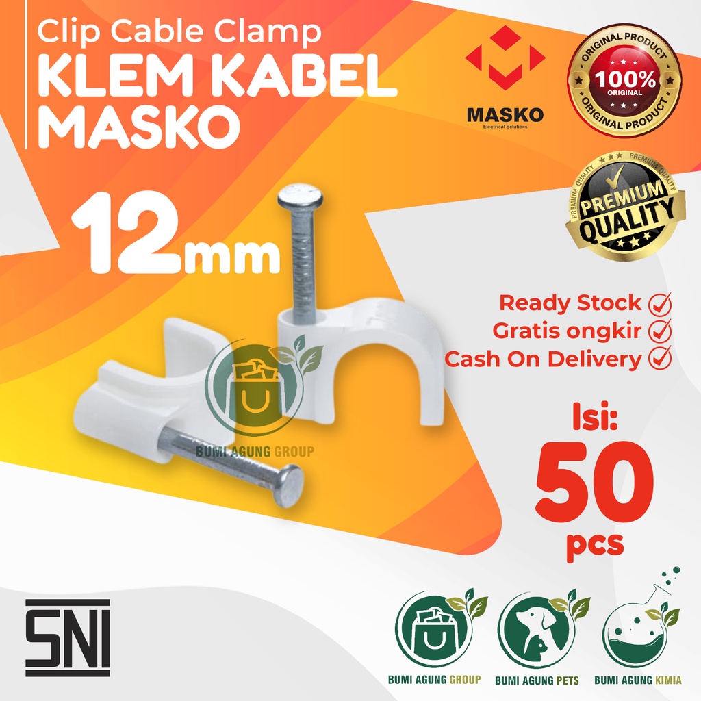 KLEM KABEL CLIB KABEL 4 / 5/ 6/ 7/ 8/ 9/ 10/ 12 MM klem paku beton MASKO isi 50 piece 4mm 5mm 6mm 7mm 9mm 10mm 12mm isi 50 piece