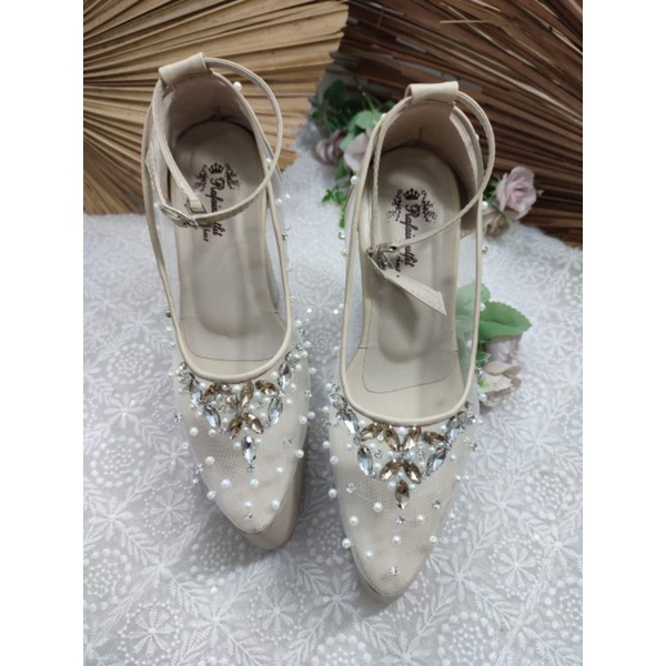 sepatu rafaizoutfit wedding heels wanita cream tinggi 12cm