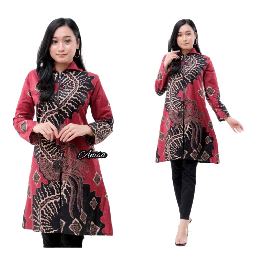 EMHABATIK | Tunik Batik Wanita Jumbo Batik Seragam Grosir batik dianputri-ZIPER KLABANG ABANG
