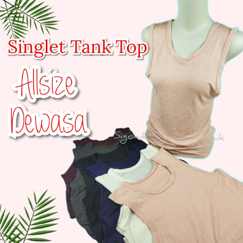 Singlet Tank Top Wanita Dewasa Kurus Remaja ABG L fit XL Tengtop TALI BESAR Katun Murah Sigonik