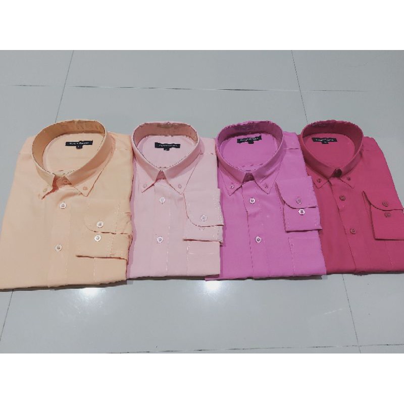 Kemeja Polos Lengan Panjang M L XL semi slim hijau tosca pink muda fusia peach orange kuning mustard