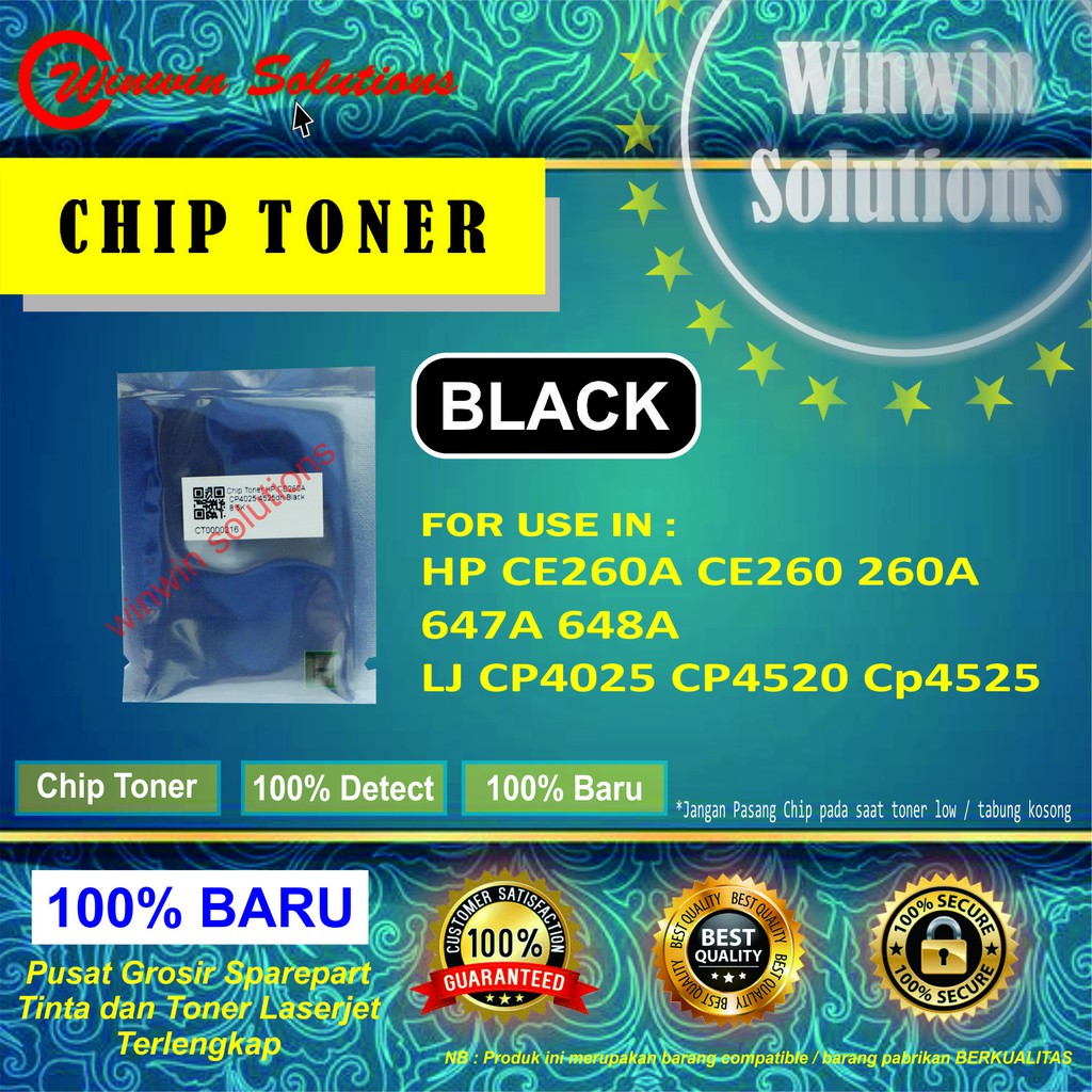 CHIP TONER HP CE260A CE260 260A 647A 648A LJ CP4025 CP4520 CP4525 Black