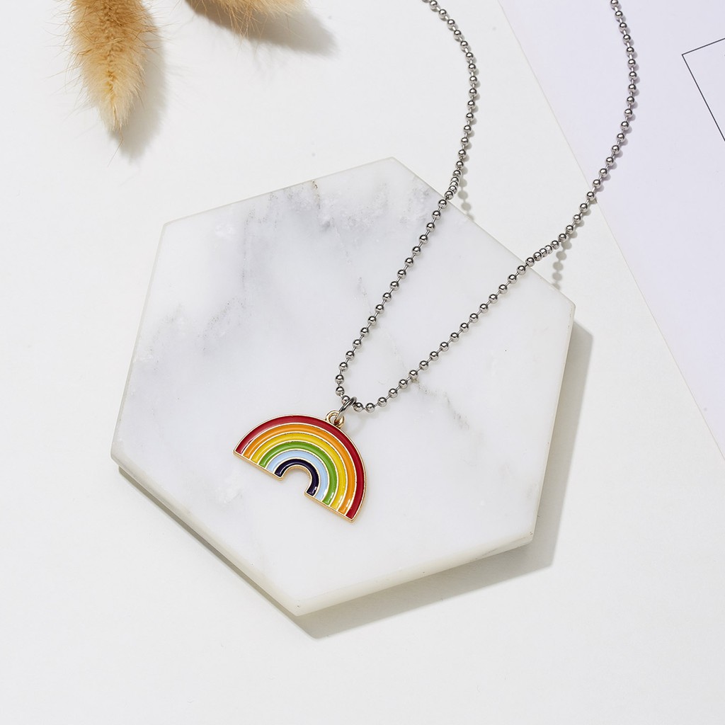 Set Kalung + Anting Gantung Panjang Kait Motif Awan + Pelangi Bahan Alloy Untuk Perhiasan Wanita