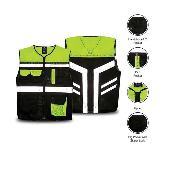 Rompi Inspector Gosave 6 Kantong Safety Vest Scotlite Jaring