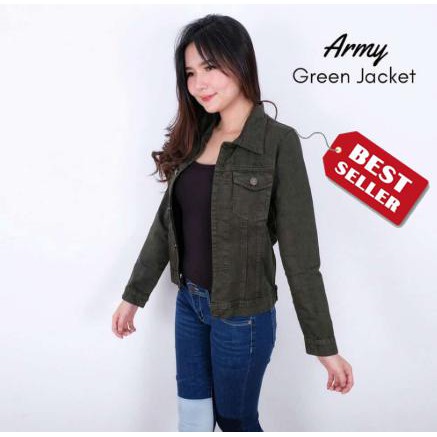 JAKET JEANS WANITA WARNA HIJAU ARMY BEST QUALITY