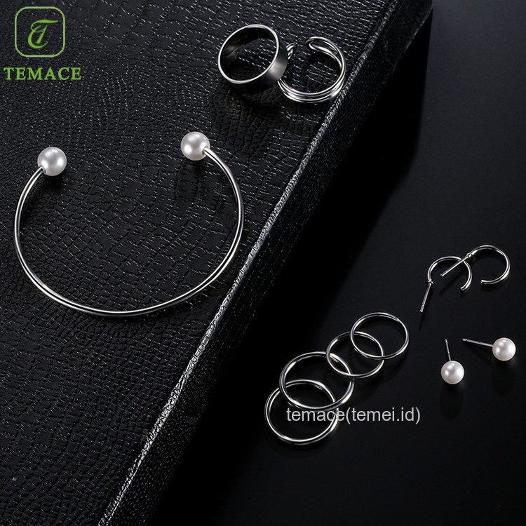 Cincin titanium Set Berlian Imitasi Elegan Korea Wanita 11pc