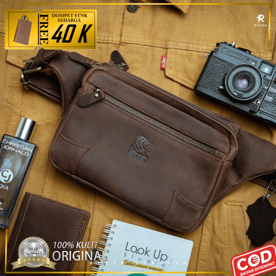 Tas Selempang Weistbag Waist Shoulder Waistbag Wesbag Weisbag Bag Slempang Pria Kulit Asli Reven Haz