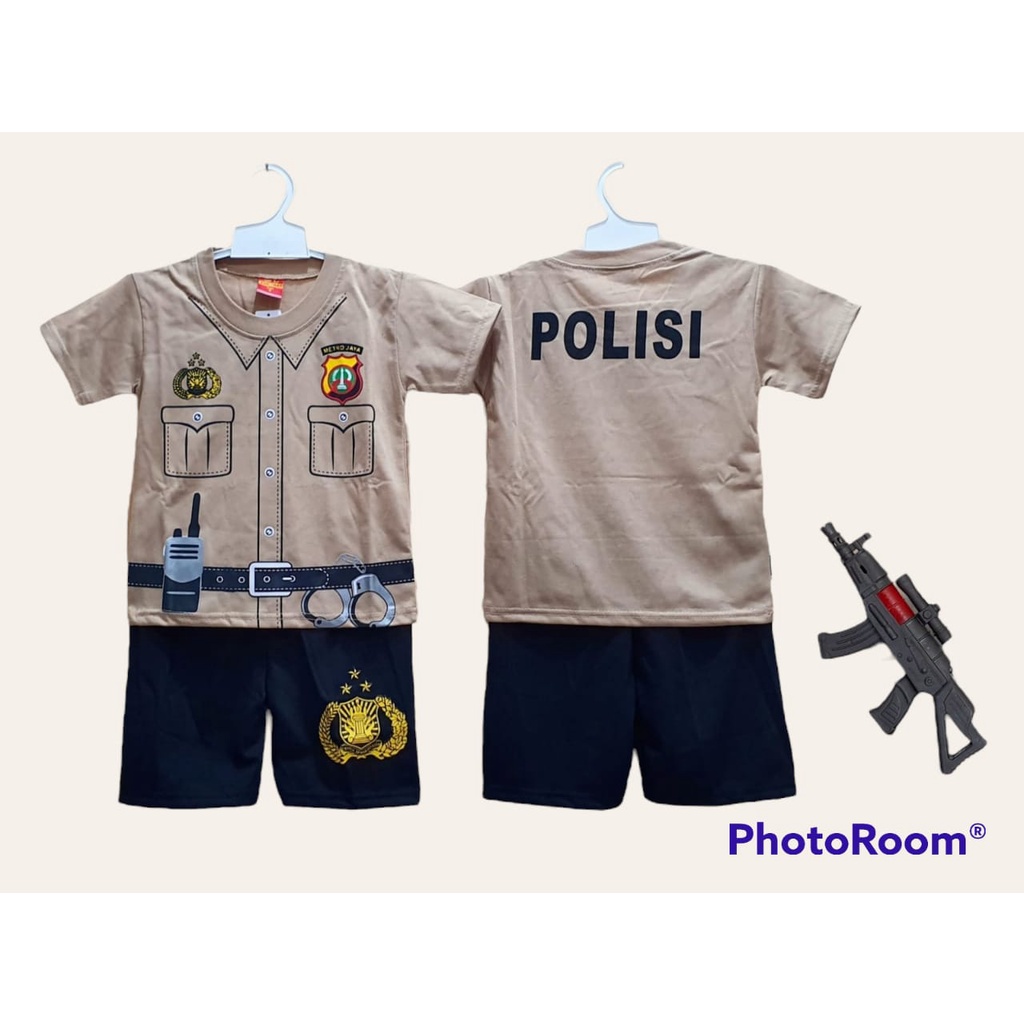 Setelan Baju Anak Polisi 2 Tahun - 10 Tahun Bahan Katun