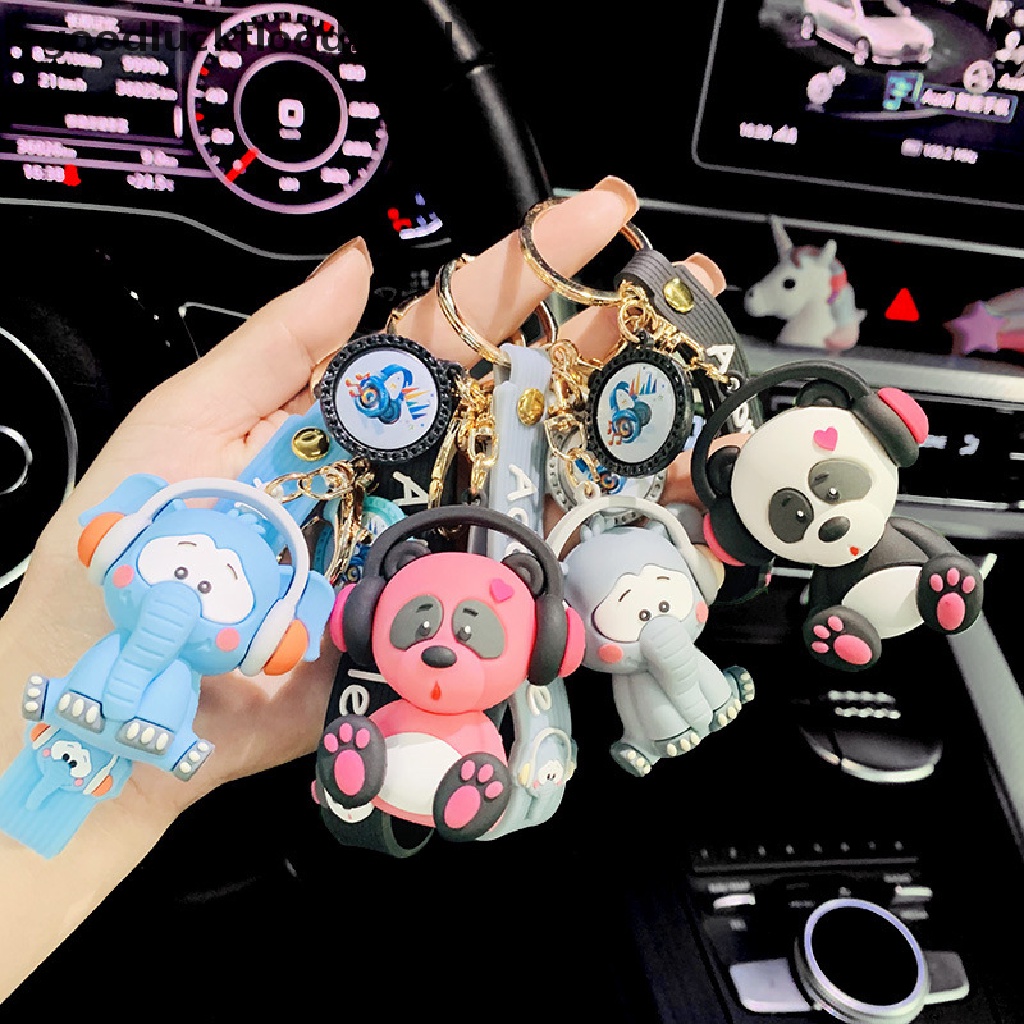 [OOID] Rock Music Elephant Keychain Cartoon Classic Music Panda Animal Key Chian Holder ID