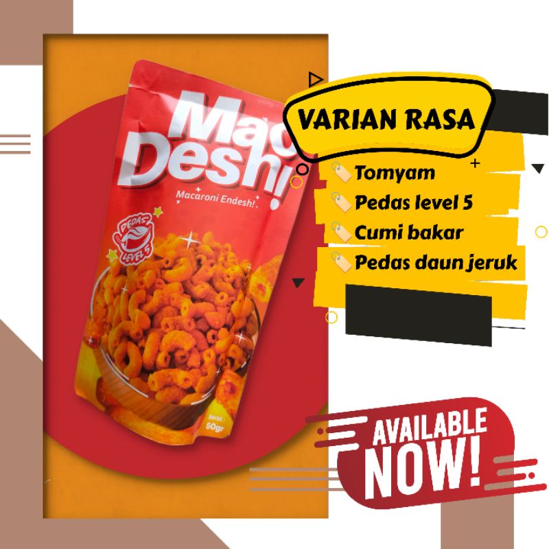 

Termurah dan terlaris camilan kekinian makaroni endesh isi 50 gram rasa Pedas level 5