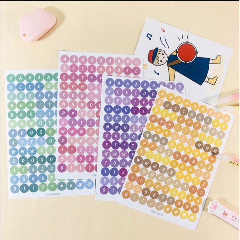 sticker alphabet huruf bulat untuk journal bujo