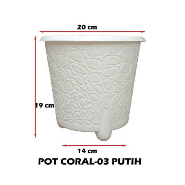 Pot bunga tanaman motif CORAL putih 20cm - original