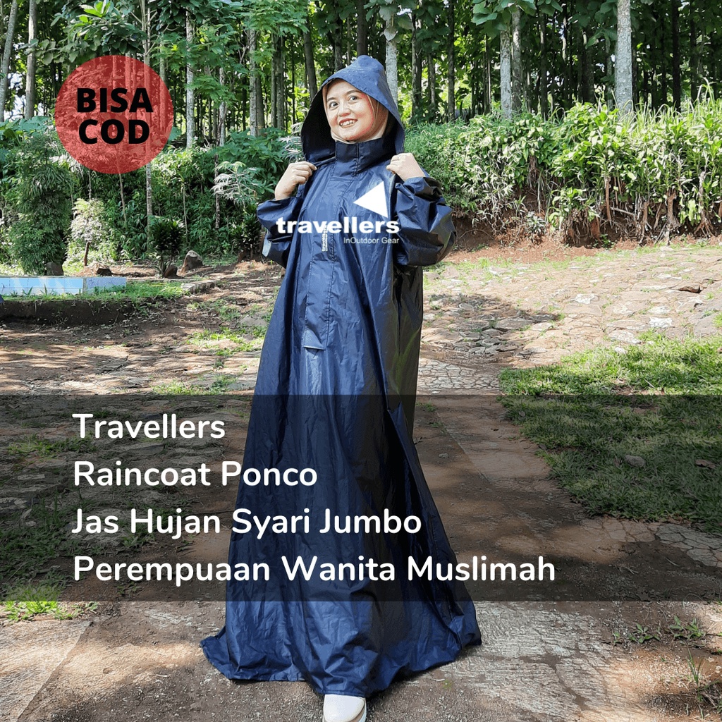 Jas Hujan Syari Jumbo Wanita Navy Series