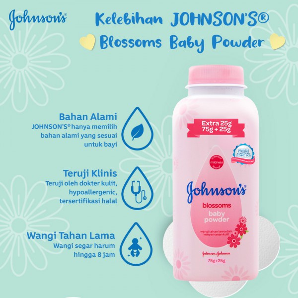 JOHNSON'S BABY POWDER - BEDAK BAYI JOHNSON BABY ORIGINAL 75+25 (100) gr BLOSSOM PINK / MILK RICE PUTIH