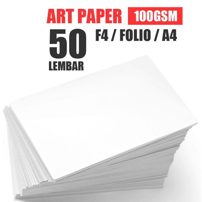 

AP100 - 50 Lembar Kertas Art Paper 100 Gram GSM Artpaper F4 Folio A4 Brosur Kalender Flyer Poster Majalah 100gsm / 100gram