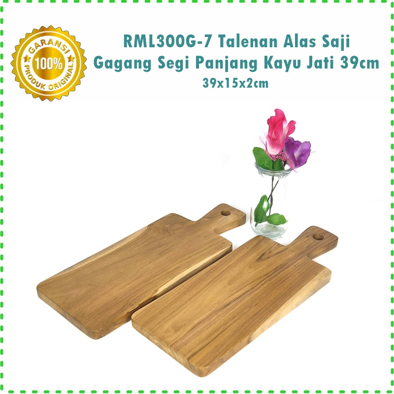 RML300G-7 Talenan/Alas Saji Gagang Segi Panjang Kayu Jati 39cm