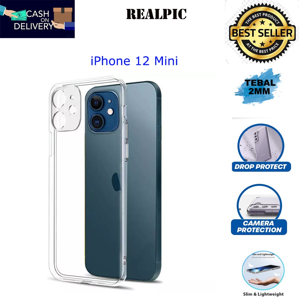 Case iPhone 12 Mini Casing Clear HD KETEBALAN 2MM BENING TRANSPARAN TPU Premium Softcase