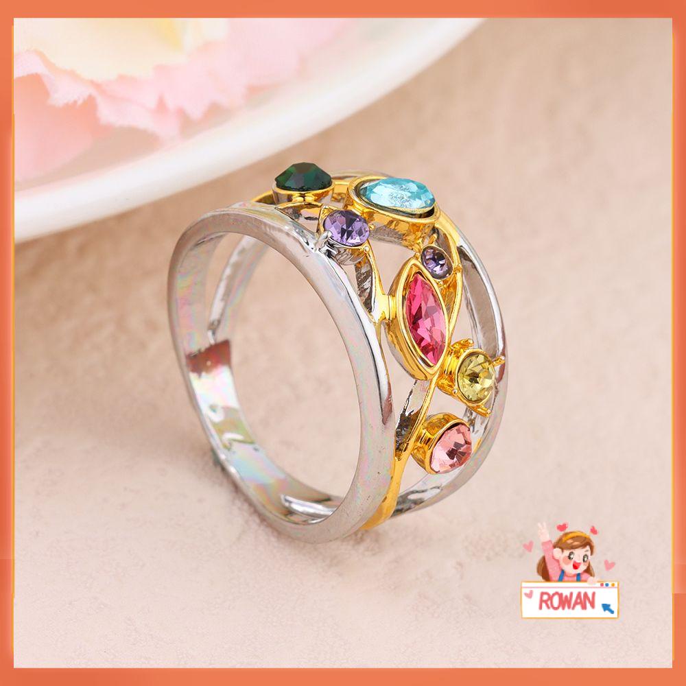 1pc Cincin Zircon Warna-Warni Desain Bunga Hollow Out Untuk Pesta