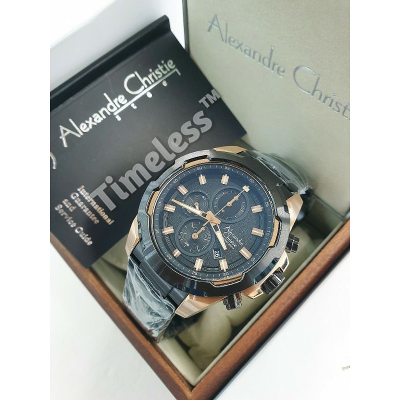 Jam Tangan Pria Original Alexandre Christie AC6523MC Black Rosegold
