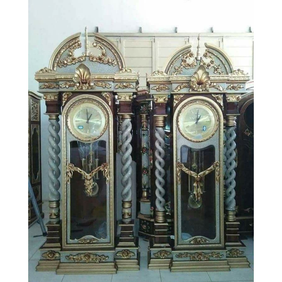 lemari jam hias brawijaya ulir, lemari jam hias jati, mebel jepara, furniture