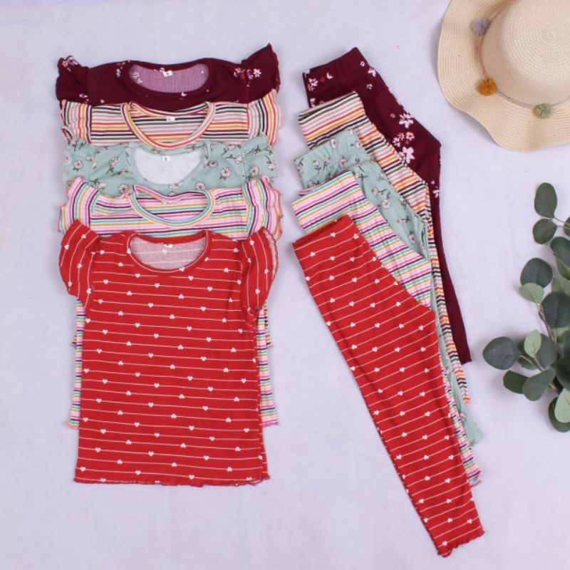 KEIKO ONE SET setelan anak kaos rib adem strech setelan anak perempuan