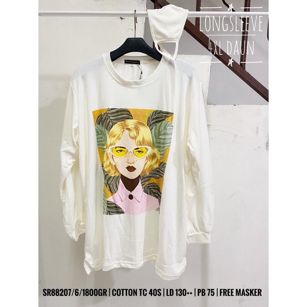 Kaos panjang wanita size 4xl motif wanita daun bahan cotton tc 40s free masker eleven twentytwo