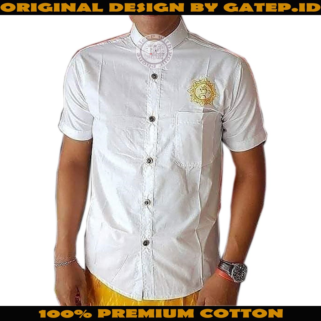 [COD] Baju Safari Bali Ongkara Dewasa Lengan Pendek Putih S, M ,L ,XL