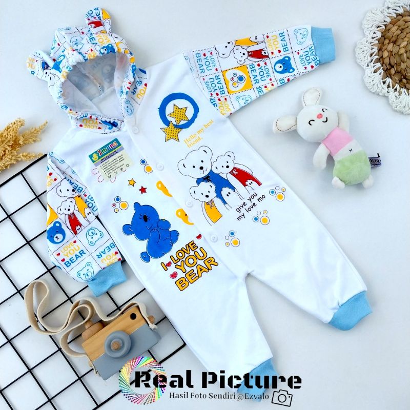 Jumper buka kaki bayi 0-3 bulan Baju kodok bayi sablon lucu