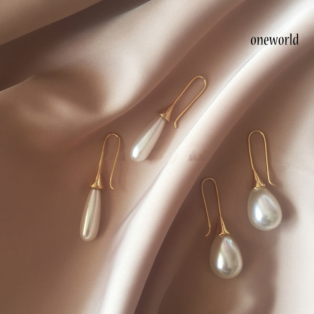 OW# Baroque Lady Teardrop Faux Pearl Dangle Hook Earrings Wedding Party Jewelry Gift