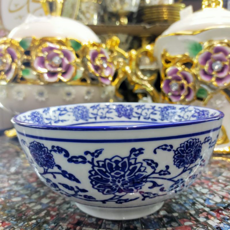 Mangkuk keramik biru putih diameter 15cm/ Mangkok keramik biru putih Import