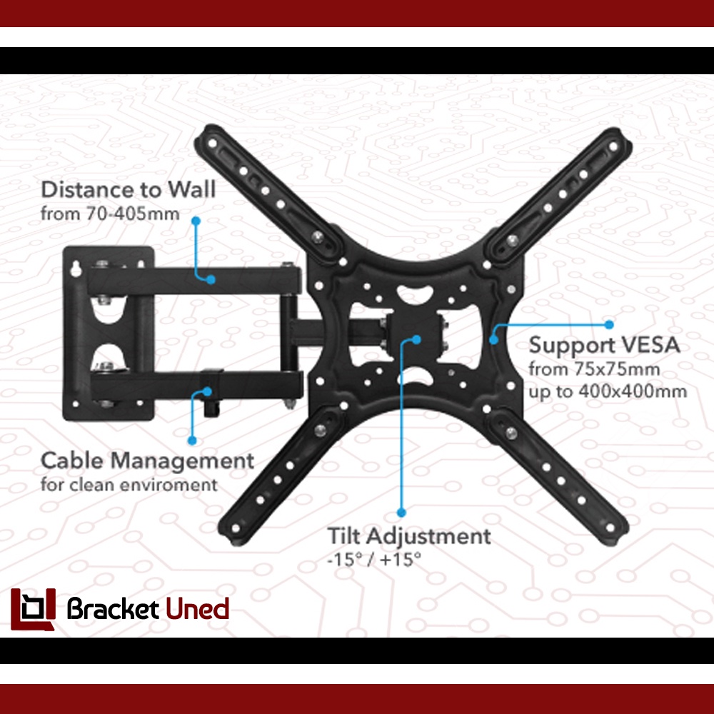 Bracket Swivel TV LED LCD Plasma 14 - 55 Inch Braket Lengan Plus Waterpass