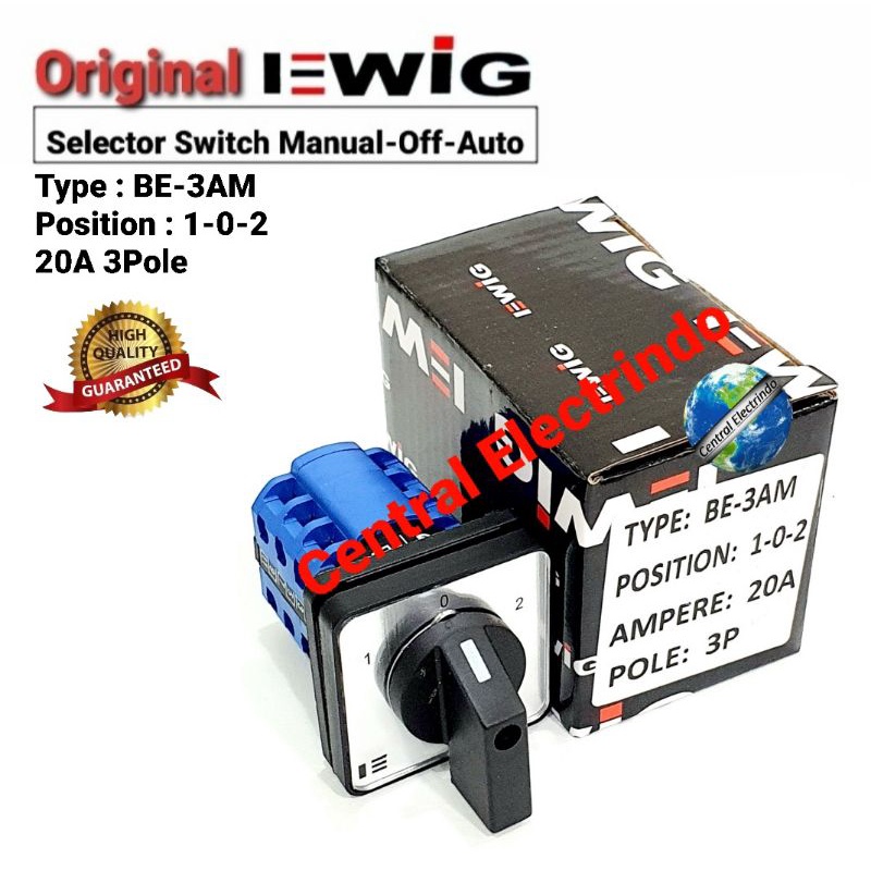 Selector Switch EWIG Posisi 1-0-2 BE-3AM MANUAL-OFF-AUTO 3Pole.