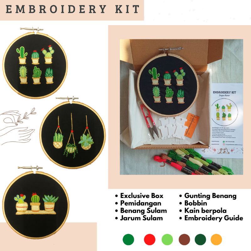 Embroidery Kit Cactus - Perlengkapan Sulam Lengkap Murah