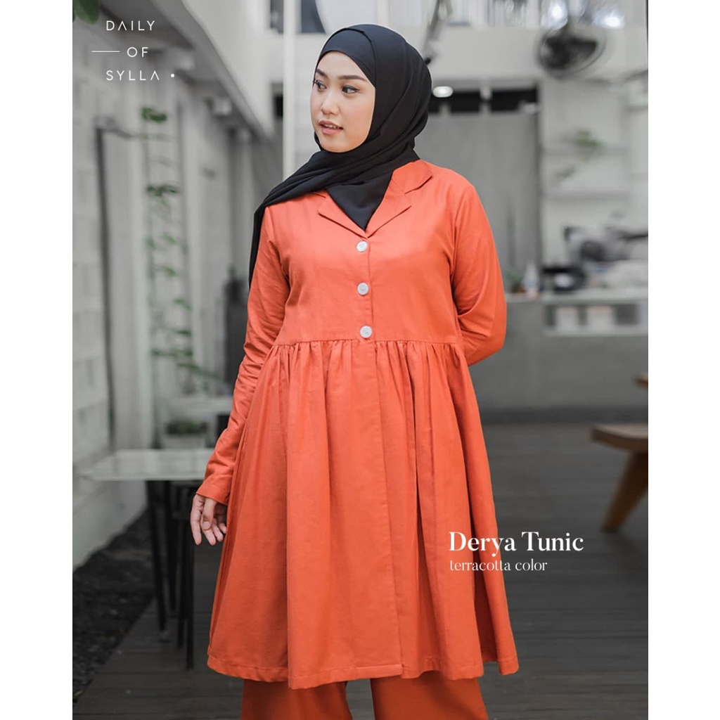 One Set Tunic Setelan Wanita Kekinian Tunik Celana Katun Polos Jumbo DERYA by Daily Sylla