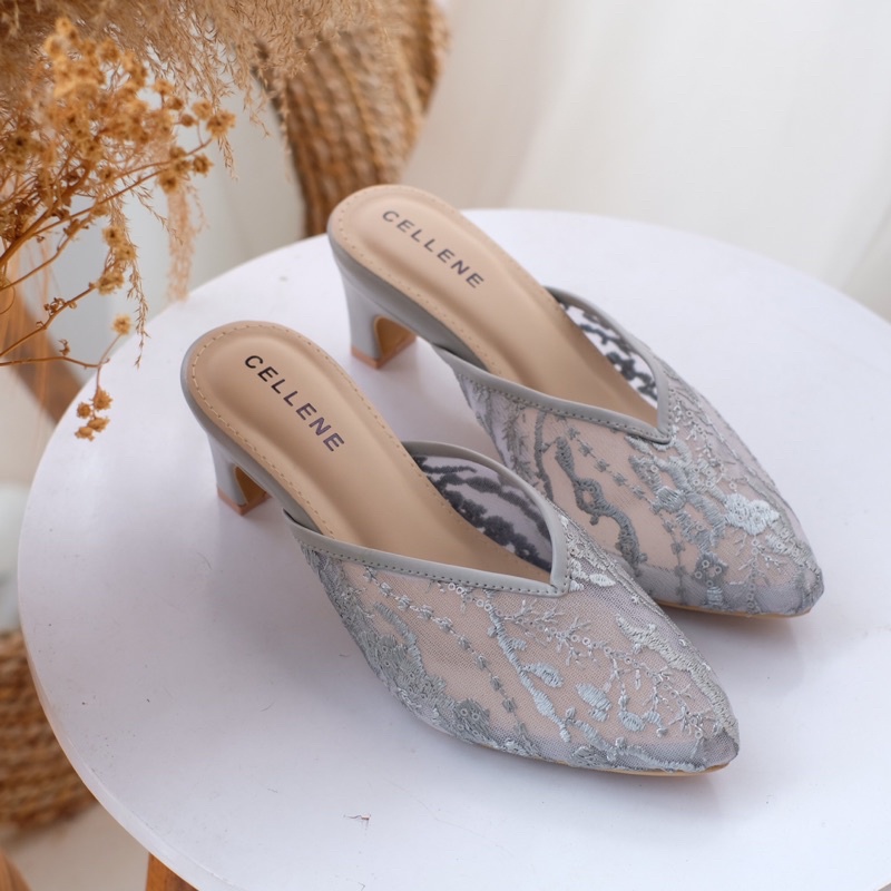 CELLENE Clover Nania Lace 4 warna / heels selop brukat wedding shoes pengantin