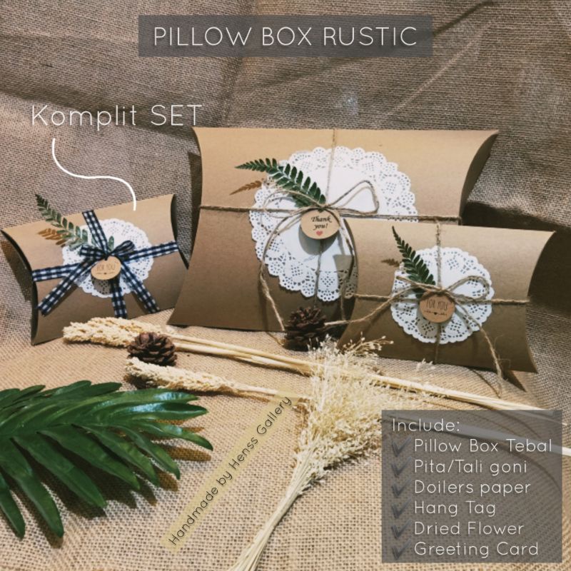 

Pillow Box Rustic/Kotak Kado Hadiah Souvenir komplit set